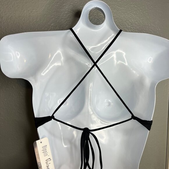 Dippin Daisys Caged Bikini Swim Top Size S‎ Criss Cross Front Black Strappy NWT - Picture 3 of 6